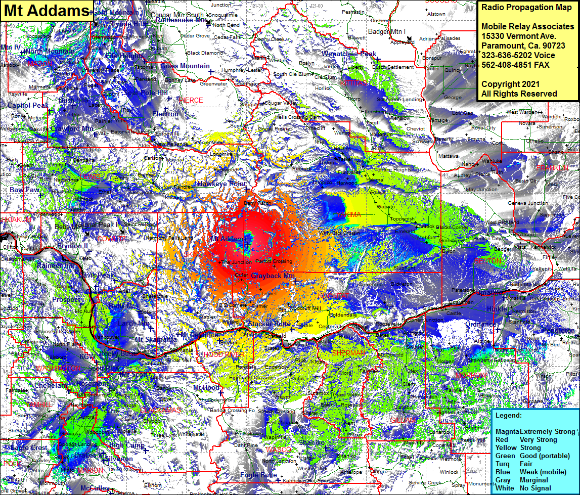 heat map radio coverage Mt Addams